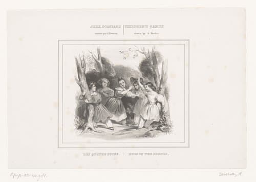 Vijf kinderen spelen boompje verwisselen by Achille Devéria