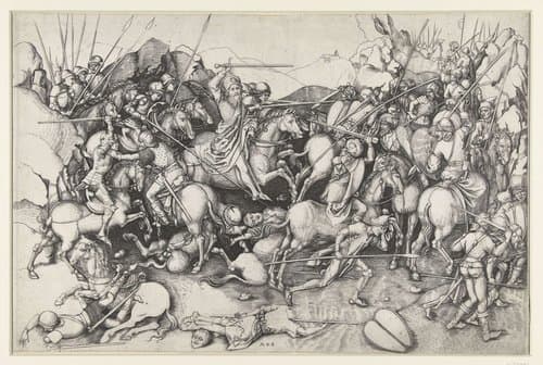 Heilige Jakobus de Meerdere (Jacobus Major) in de slag bij Clavijo by Martin Schongauer; Martin Schongauer