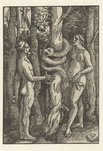 Adam en Eva met de slang by Hans Baldung Grien