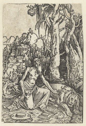 Heilige Hieronymus als boeteling in de woestijn by Hans Baldung Grien