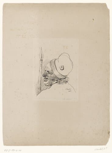 Hoofd van een oude man met muts en lans by Nicolas Toussaint Charlet