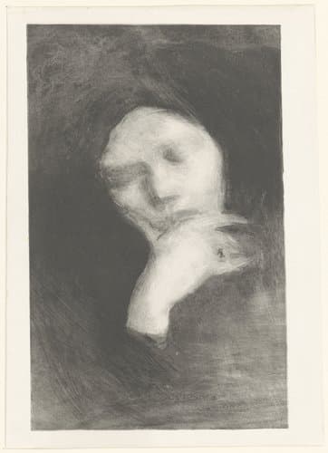 Gezicht van een mediterende vrouw by Eugène Carrière