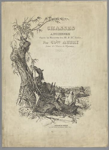 Omslag voor twaalf prenten met oude jachtvormen naar middeleeuwse manuscripten by Charles Aubry