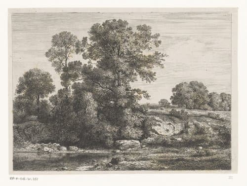 Bomen bij de oever van een poel by Jean Alexis Achard