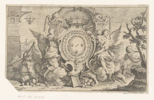 Allegorische voorstelling met het wapenschild van de Franse kroon by Pierre Alexandre Aveline