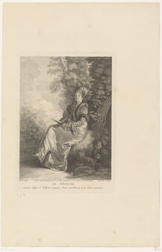 Portret van een dromerige vrouw met waaier by Pierre Alexandre Aveline