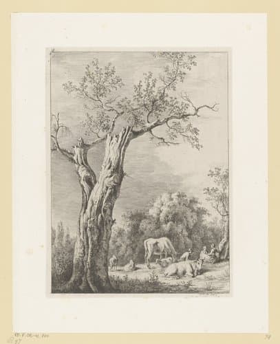 Herders met kudde op een open plek tussen bomen in de lente by Jean Jacques de Boissieu