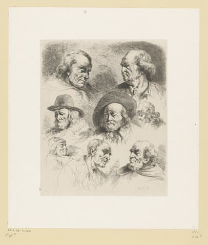 Compositie met zeven hoofden van mannen en een van een jongen by Jean Jacques de Boissieu