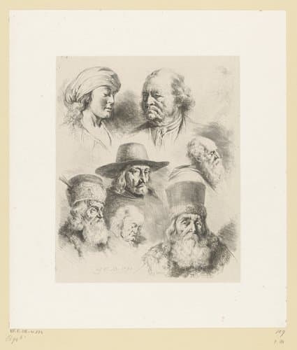 Compositie met zeven hoofden van mannen van verschillende leeftijden by Jean Jacques de Boissieu