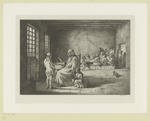 Schoolmeester met leerlingen in een klaslokaal by Jean Jacques de Boissieu