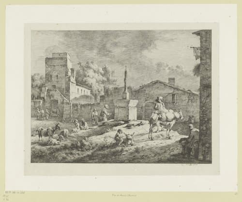 Gezicht op het dorpsplein van Bourg-Saint-Andéol by Jean Jacques de Boissieu