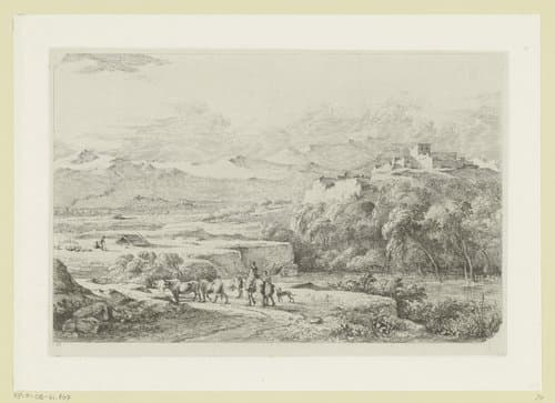 Berglandschap met herders en een kudde koeien by Jean Jacques de Boissieu