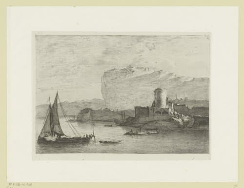 Berglandschap met een toren in een haven by Jean Jacques de Boissieu