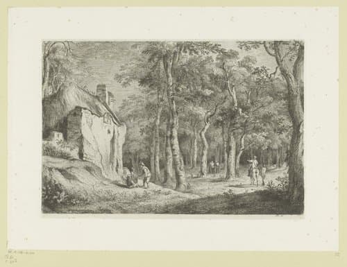 Boslandschap met figuren bij een huis by Jean Jacques de Boissieu