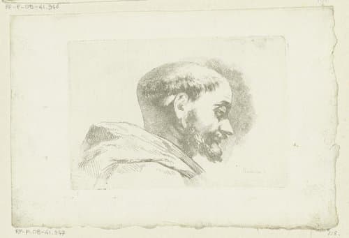 Hoofd van een monnik en profile by Jean Jacques de Boissieu