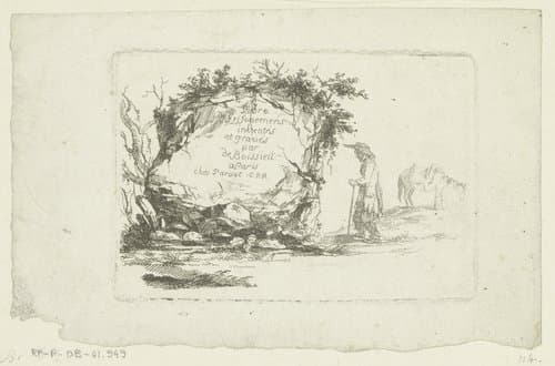 Titelprent met een man met paard naast een rots by Jean Jacques de Boissieu