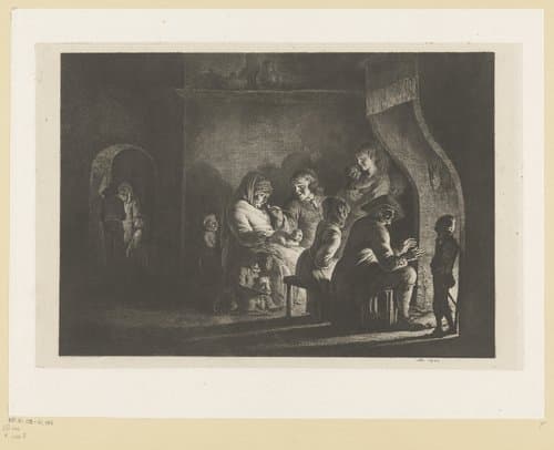 Boerenfamilie rond een haardvuur by Jean Jacques de Boissieu