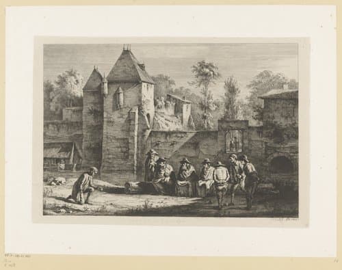 Balspelende mannen bij de oude Porte de Vaise te Lyon by Jean Jacques de Boissieu
