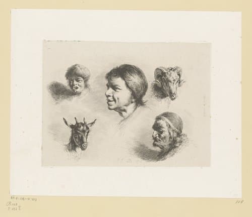 Compositie met drie hoofden van mannen van verschillende leeftijden by Jean Jacques de Boissieu