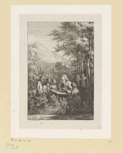 Leraar geeft botanische les aan een groep kinderen by Jean Jacques de Boissieu