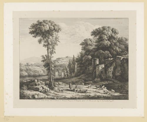 Rustende herder met kudde geiten in een landschap by Jean Jacques de Boissieu
