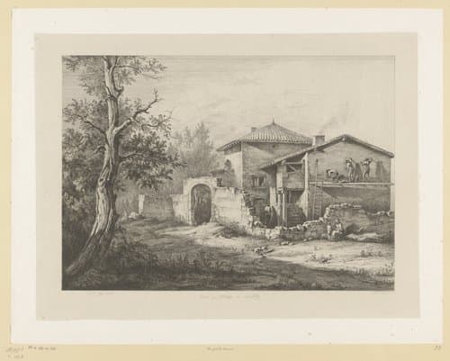 Landschap met metselaars bij een huis by Jean Jacques de Boissieu