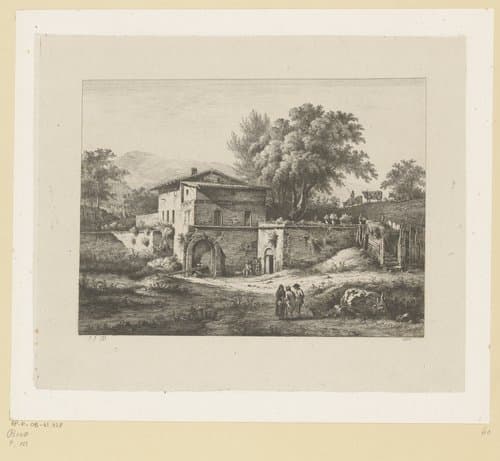 Landschap met figuren bij een ommuurd gebouw by Jean Jacques de Boissieu