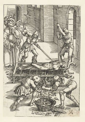 Laurentius wordt levend geroosterd bij marteldood by Hans Baldung Grien