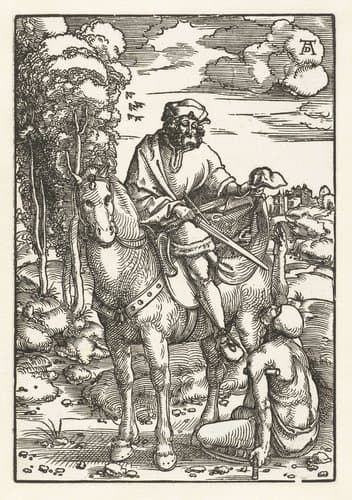 Martinus snijdt stuk van mantel voor bedelaar by Hans Baldung Grien