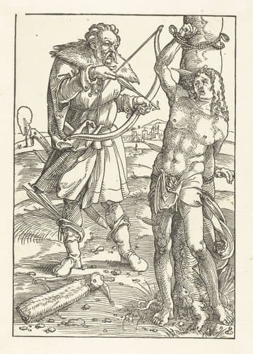 Sebastiaan wordt beschoten met pijlen door beul by Hans Baldung Grien