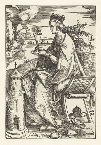 Heilige Barbara met miskelk en toren by Hans Baldung Grien