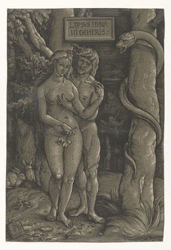 Verzoeking van Adam en Eva in het paradijs by Hans Baldung Grien