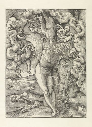 Sebastiaan vastgebonden en met pijlen in zijn lichaam by Hans Baldung Grien