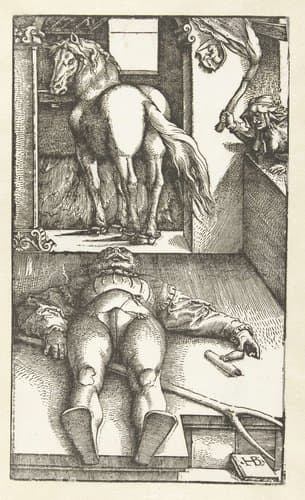 Slapende stalknecht met heks en paard by Hans Baldung Grien