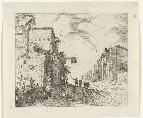 Weg tussen ruïnes by Guilliam van Nieulandt (II)