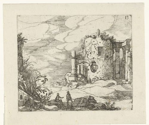 Ruïne van een door zuilen omgeven tempel by Guilliam van Nieulandt (II)