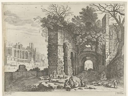 Rustende familie voor een ruïne by Guilliam van Nieulandt (II)