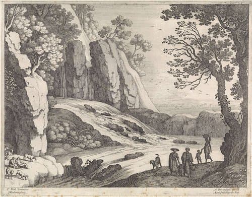 Figuren bij een waterval by Guilliam van Nieulandt (II)