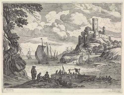 Havengezicht met schepen by Guilliam van Nieulandt (II)