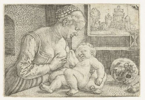 Maria met kind aan borst en schedel by Barthel Beham