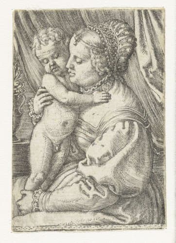 Maria zittend met kind staand op schoot by Barthel Beham