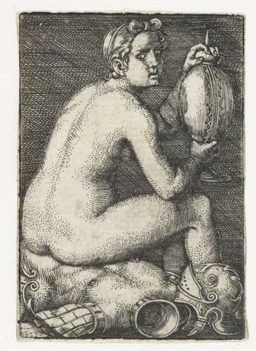 Naakte vrouw zittend op wapenrusting by Barthel Beham