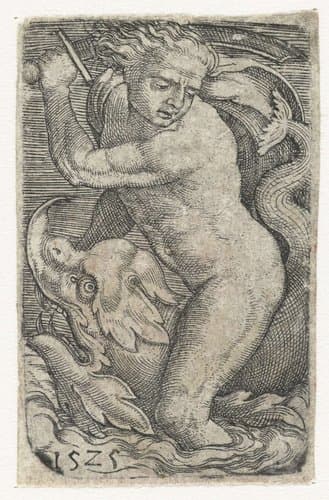 Zeegod op dolfijn by Barthel Beham