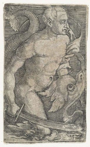 Zeegod op dolfijn by Barthel Beham