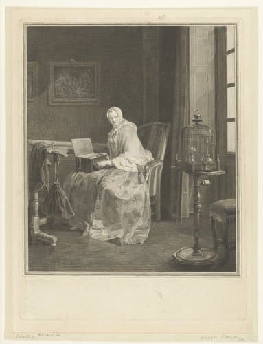 Vrouw in een interieur met een draaiorgel by Laurent Cars