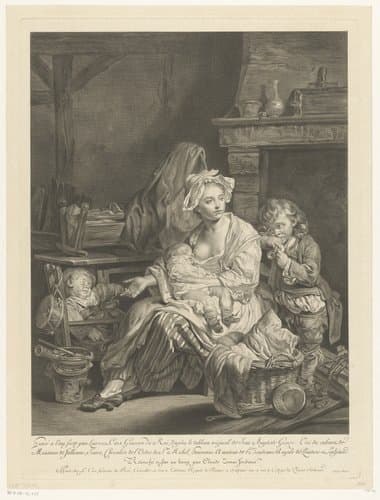 Interieur met een moeder en haar drie kinderen by Laurent Cars