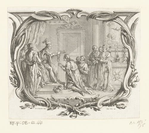 Vignet met een ridder die de keten van de Saint-Esprit ontvangt by Laurent Cars