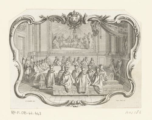 Vignet met een vergadering van ridders van de Saint-Esprit by Laurent Cars