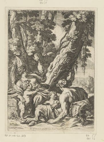 Faun met zijn vrouw en kinderen onder een boom by Nicolas Chaperon