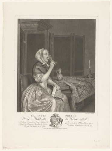 Drinkende vrouw met brief in de hand by Justus Chevillet